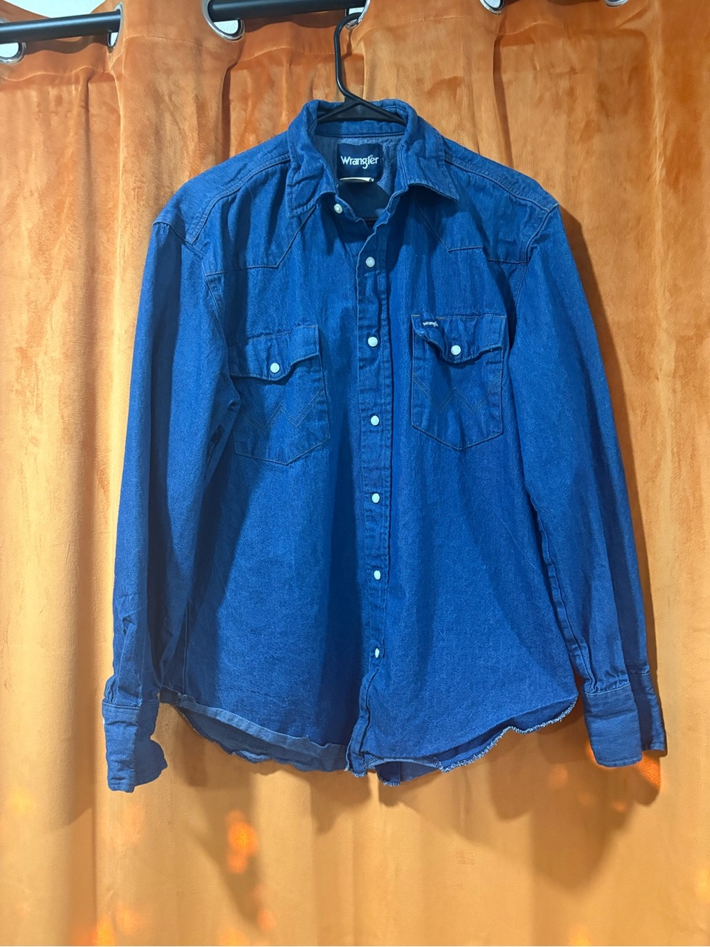 Wrangler Men's Dark Blue Denim Western Button-Down Shirt